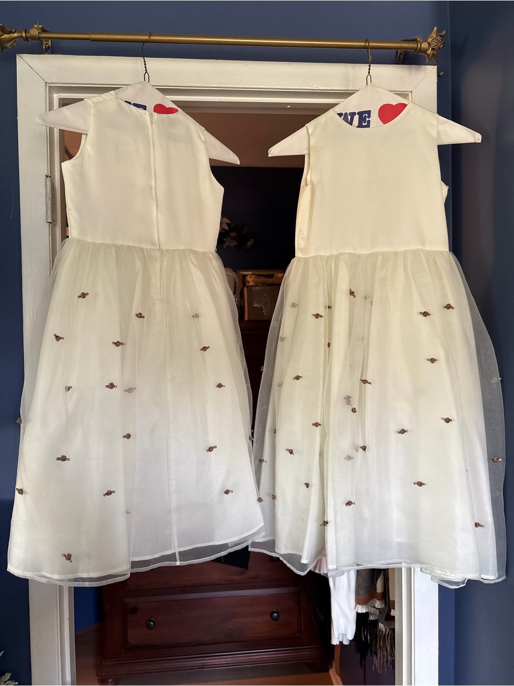 Us Angels Ivory Tulle Dress with Gold Floral Accents